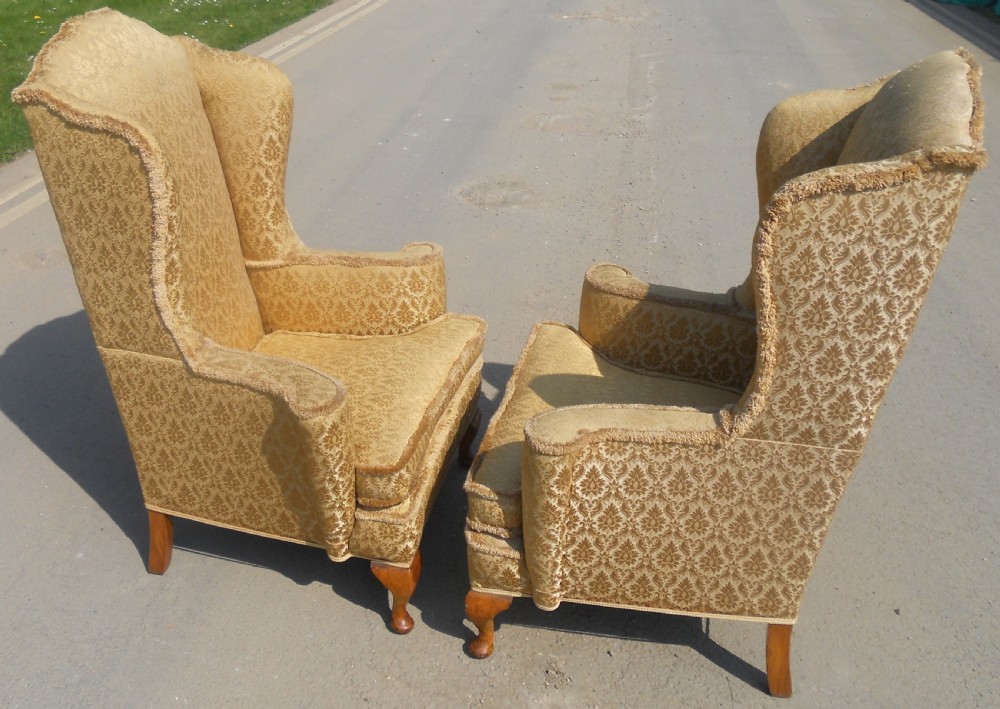 Pair Wingback Upholstered Fireside Armchairs  View V