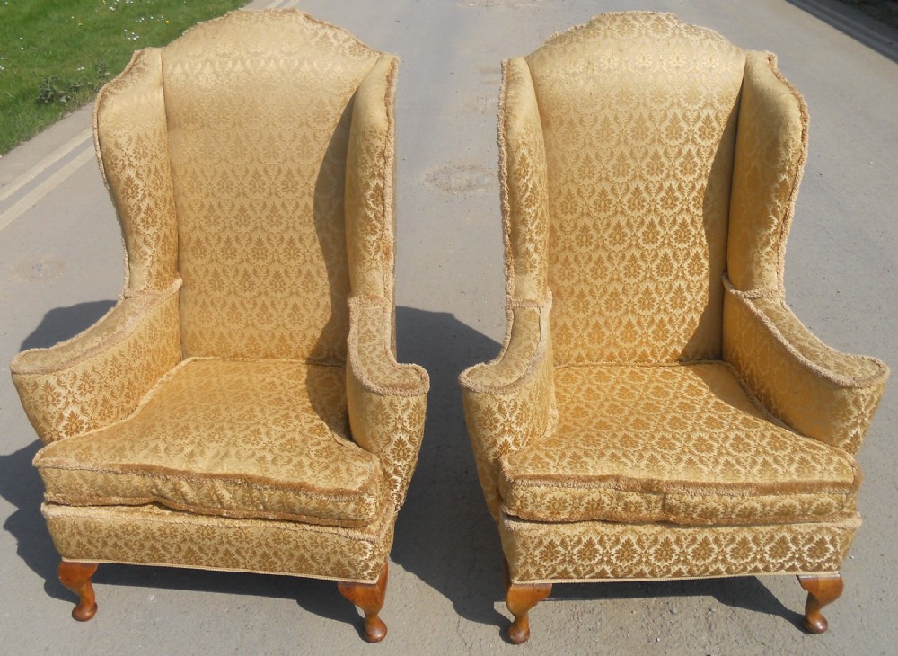 Pair Wingback Upholstered Fireside Armchairs  View VI