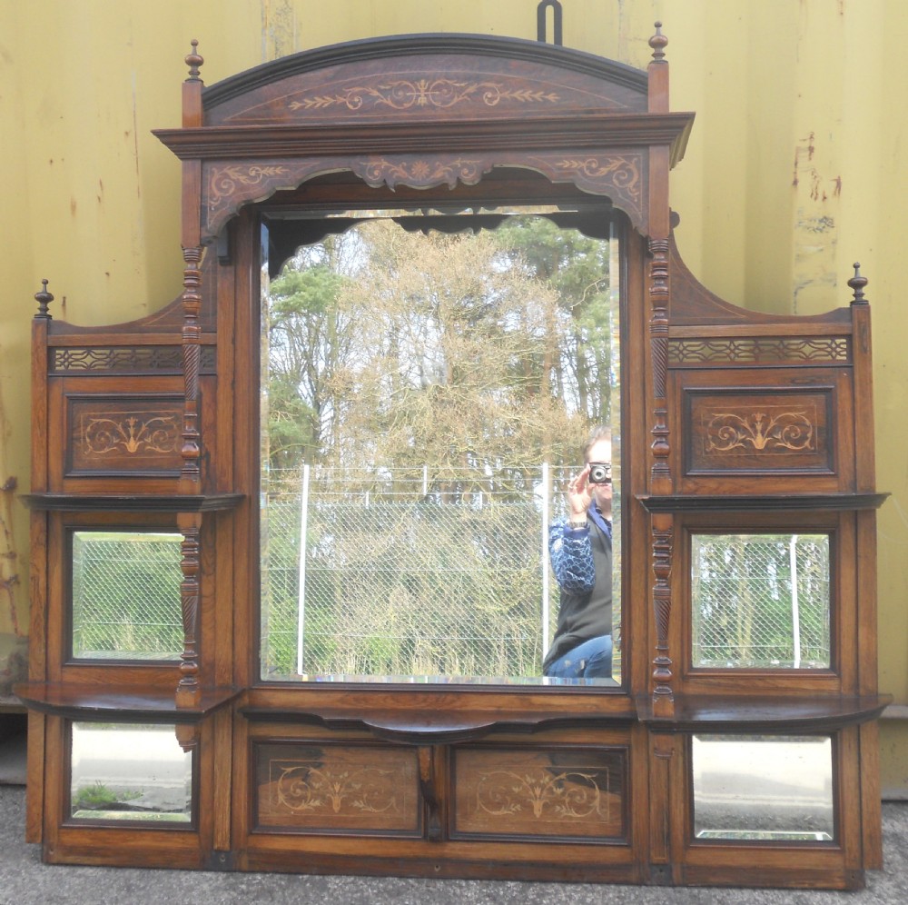 Edwardian Large Inlaid Mahogany Overmantel Mirror View II