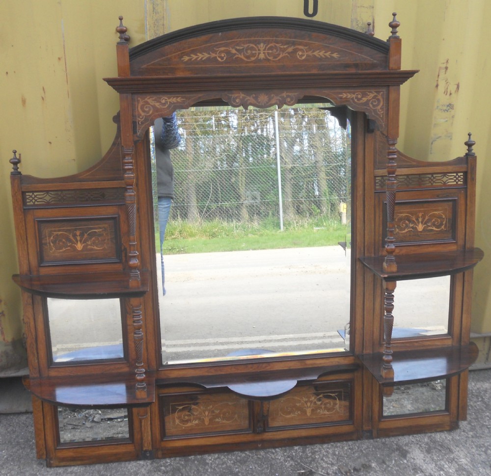 Edwardian Large Inlaid Mahogany Overmantel Mirror View VIII