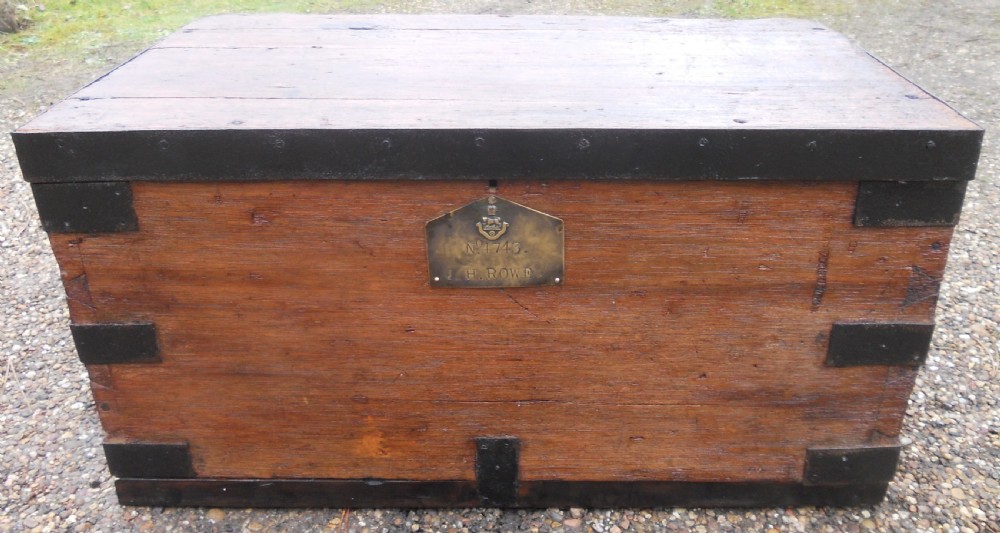 Military Metal Bound Wooden Trunk 