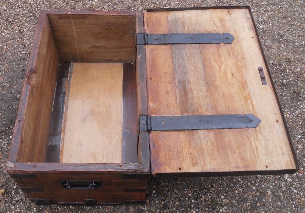 Military Metal Bound Wooden Trunk  View X