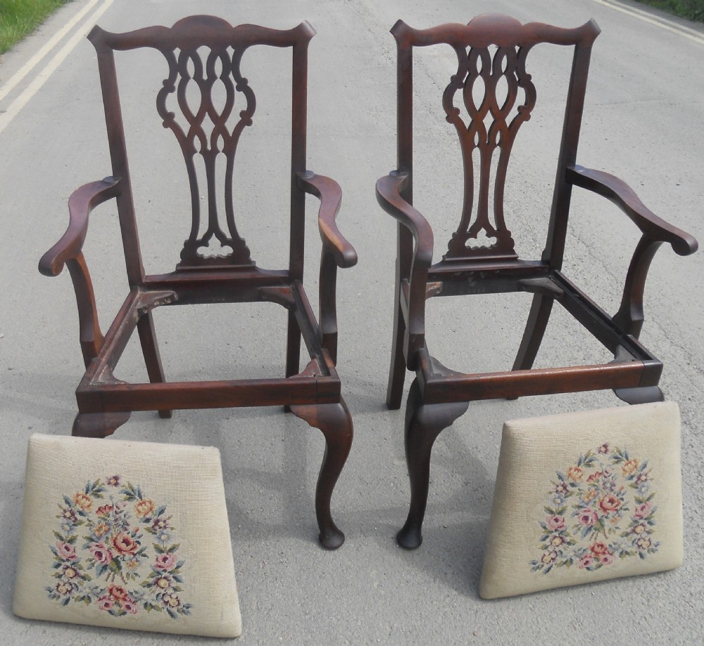 Pair Chippendale Style Mahogany Carver Armchairs  View V