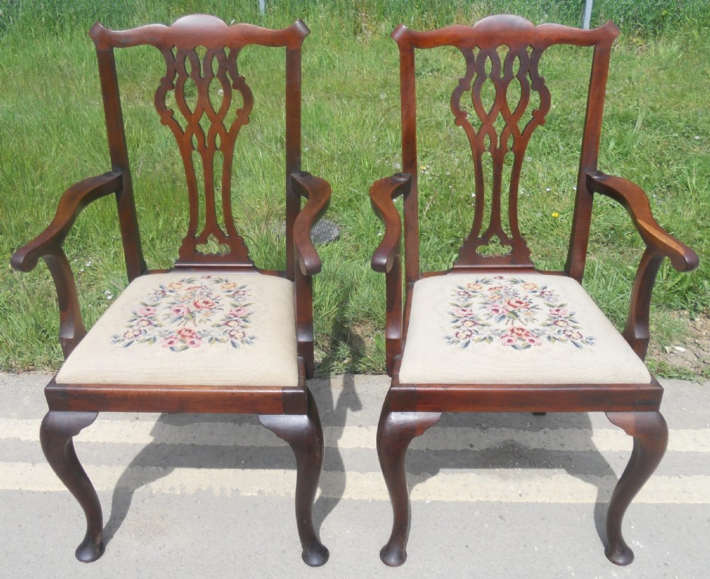 Pair Chippendale Style Mahogany Carver Armchairs  View X