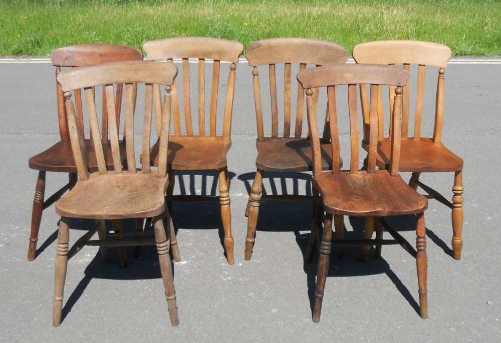 Six Odd Windsor Lathback Kitchen Chairs 