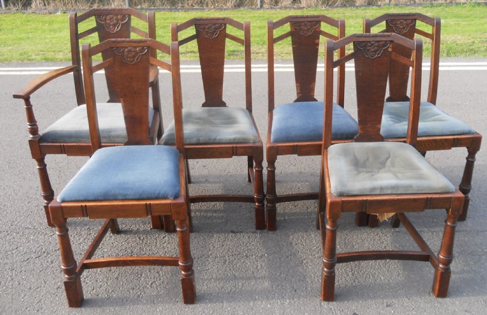 Set of Six Art Deco Oak Dining Chairs 