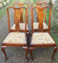 SET OF FOUR WALNUT HIGHBACK DINING CHAIRS