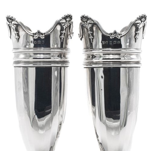 A PAIR OF ANTIQUE 1920'S TRUMPET FORM STERLING SILVER VASES - ADDITIONAL PHOTO 2