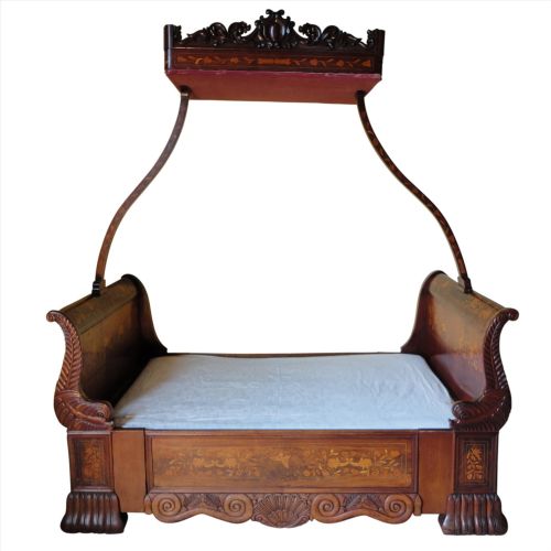 dutch walnut and floral marquetry canopy bed - CATEGORY: ANTIQUE BEDS - DATED VICTORIAN