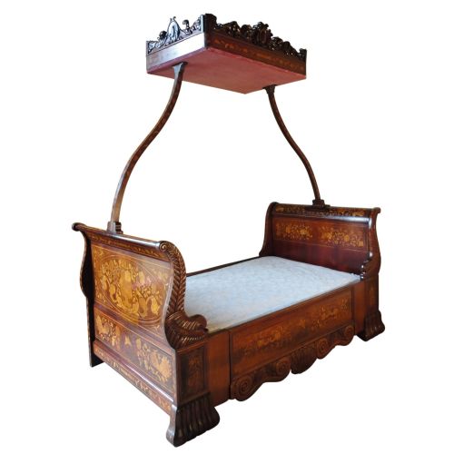 DUTCH WALNUT AND FLORAL MARQUETRY CANOPY BED - ADDITIONAL PHOTO 1
