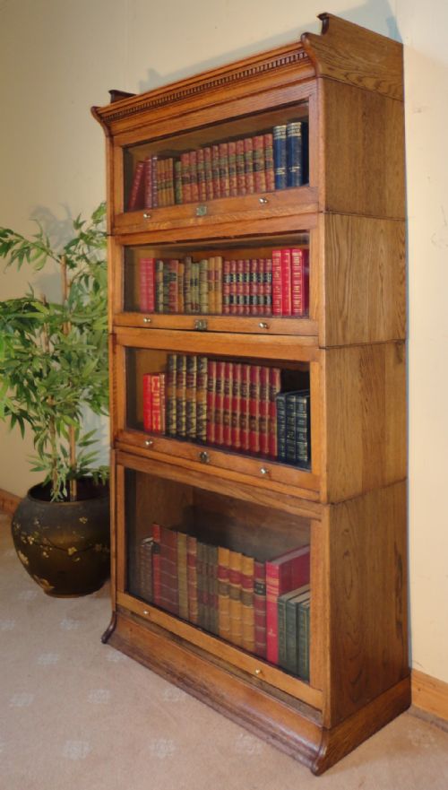 ANTIQUE FOUR SECTION STACKING BOOKCASE BY HARRIS LEBUS C1905 - ADDITIONAL PHOTO 1