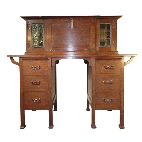 arts crafts oak writing desk possibly by maples - CATEGORY: ANTIQUE DESKS - DATED VICTORIAN