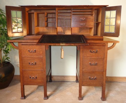 ARTS CRAFTS OAK WRITING DESK POSSIBLY BY MAPLES - ADDITIONAL PHOTO 1