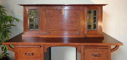 ARTS CRAFTS OAK WRITING DESK POSSIBLY BY MAPLES - ADDITIONAL PHOTO 2
