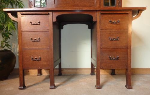 ARTS CRAFTS OAK WRITING DESK POSSIBLY BY MAPLES - ADDITIONAL PHOTO 4