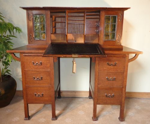 ARTS CRAFTS OAK WRITING DESK POSSIBLY BY MAPLES - ADDITIONAL PHOTO 5