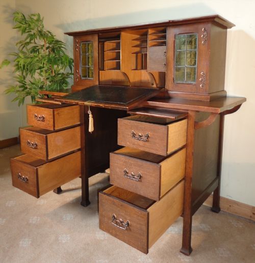 ARTS CRAFTS OAK WRITING DESK POSSIBLY BY MAPLES - ADDITIONAL PHOTO 6