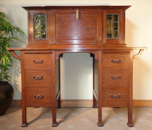 ARTS CRAFTS OAK WRITING DESK POSSIBLY BY MAPLES - ADDITIONAL PHOTO 7