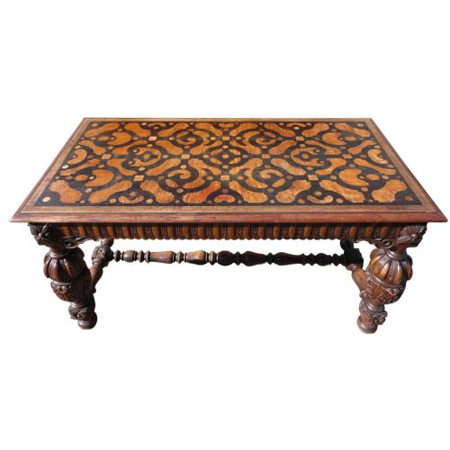 19th century oak parquetry topped refectory diningcentre table - CATEGORY: ANTIQUE TABLES - DATED VICTORIAN