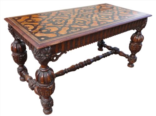 19TH CENTURY OAK PARQUETRY TOPPED REFECTORY DININGCENTRE TABLE - ADDITIONAL PHOTO 1