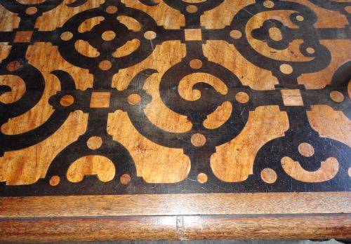 19TH CENTURY OAK PARQUETRY TOPPED REFECTORY DININGCENTRE TABLE - ADDITIONAL PHOTO 2