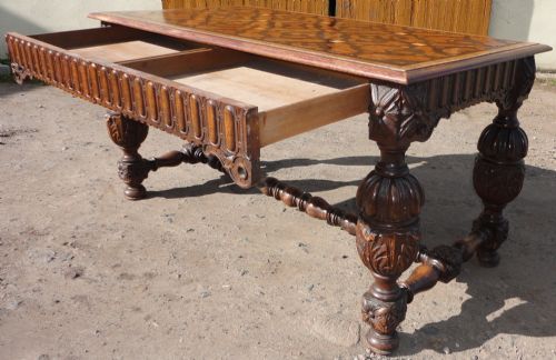 19TH CENTURY OAK PARQUETRY TOPPED REFECTORY DININGCENTRE TABLE - ADDITIONAL PHOTO 4