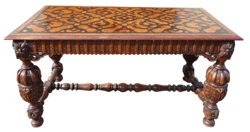 19TH CENTURY OAK PARQUETRY TOPPED REFECTORY DININGCENTRE TABLE - ADDITIONAL PHOTO 5