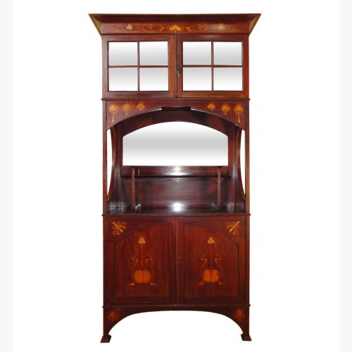 art noveau mahogany and marquetry inlaid cabinet shapland petter - CATEGORY: ANTIQUE CABINETS - DATED 1900