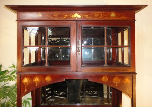 ART NOVEAU MAHOGANY AND MARQUETRY INLAID CABINET SHAPLAND PETTER - ADDITIONAL PHOTO 2
