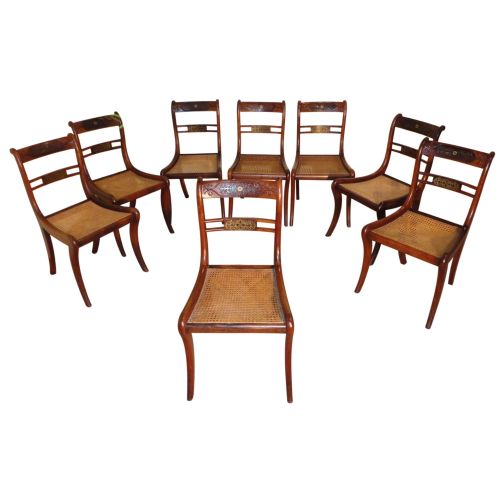 set of 8 regency rosewood and brass inlaid dining chairs - CATEGORY: ANTIQUE CHAIRS - DATED REGENCY