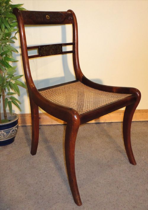SET OF 8 REGENCY ROSEWOOD AND BRASS INLAID DINING CHAIRS - ADDITIONAL PHOTO 2