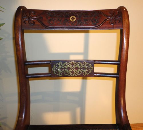 SET OF 8 REGENCY ROSEWOOD AND BRASS INLAID DINING CHAIRS - ADDITIONAL PHOTO 7