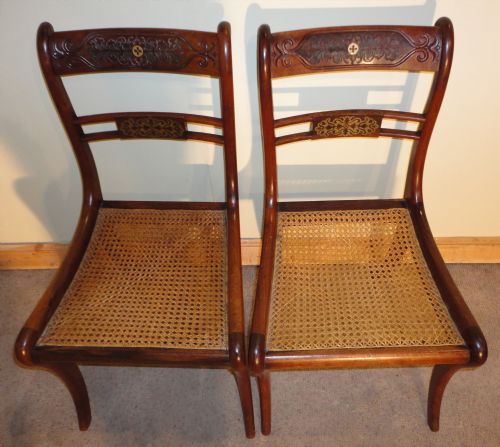 SET OF 8 REGENCY ROSEWOOD AND BRASS INLAID DINING CHAIRS - ADDITIONAL PHOTO 10