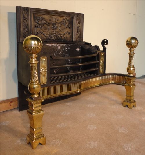 LARGE REGENCY CAST IRON AND BRASS FIRE BASKET AND ANDIRONS - ADDITIONAL PHOTO 1