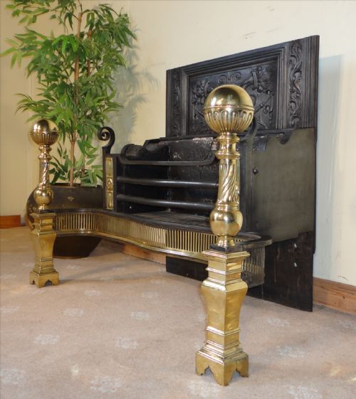 LARGE REGENCY CAST IRON AND BRASS FIRE BASKET AND ANDIRONS - ADDITIONAL PHOTO 2