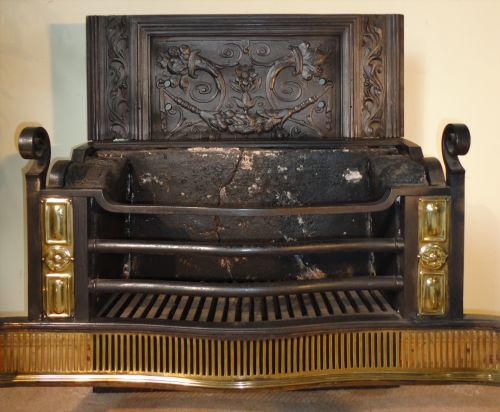 LARGE REGENCY CAST IRON AND BRASS FIRE BASKET AND ANDIRONS - ADDITIONAL PHOTO 4