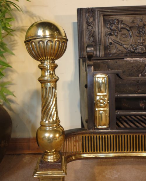 LARGE REGENCY CAST IRON AND BRASS FIRE BASKET AND ANDIRONS - ADDITIONAL PHOTO 6