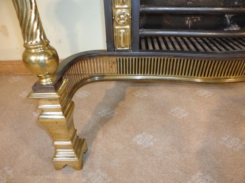 LARGE REGENCY CAST IRON AND BRASS FIRE BASKET AND ANDIRONS - ADDITIONAL PHOTO 8
