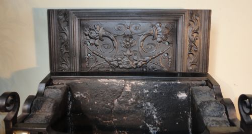 LARGE REGENCY CAST IRON AND BRASS FIRE BASKET AND ANDIRONS - ADDITIONAL PHOTO 9
