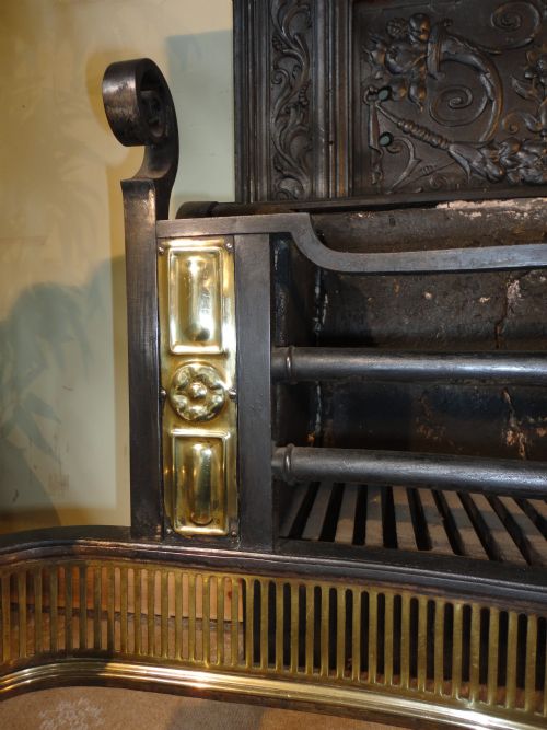 LARGE REGENCY CAST IRON AND BRASS FIRE BASKET AND ANDIRONS - ADDITIONAL PHOTO 11