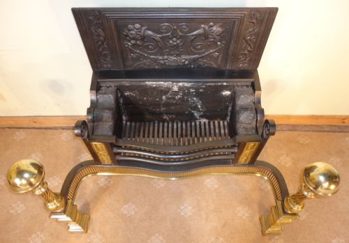 LARGE REGENCY CAST IRON AND BRASS FIRE BASKET AND ANDIRONS - ADDITIONAL PHOTO 13