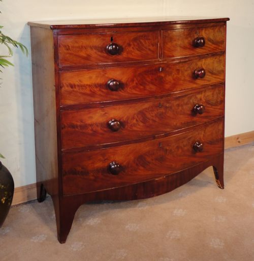 REGENCY FLAME MAHOGANY BOWFRONT CHEST OF DRAWERS - ADDITIONAL PHOTO 1