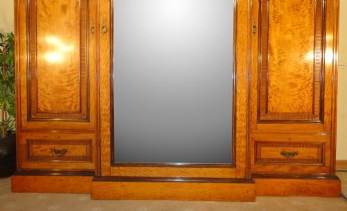 VICTORIAN SATINWOOD ROSEWOOD BREAKFRONT FITTED WARDROBE - ADDITIONAL PHOTO 3