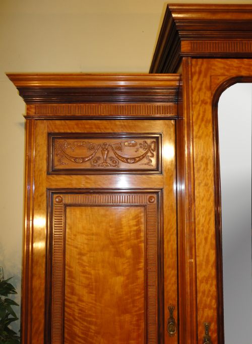 VICTORIAN SATINWOOD ROSEWOOD BREAKFRONT FITTED WARDROBE - ADDITIONAL PHOTO 4