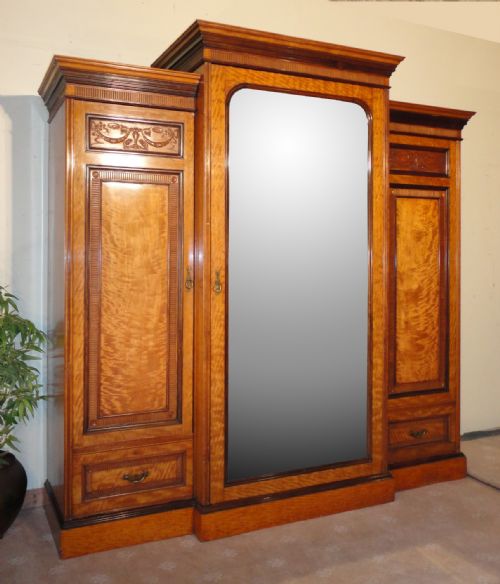 VICTORIAN SATINWOOD ROSEWOOD BREAKFRONT FITTED WARDROBE - ADDITIONAL PHOTO 13