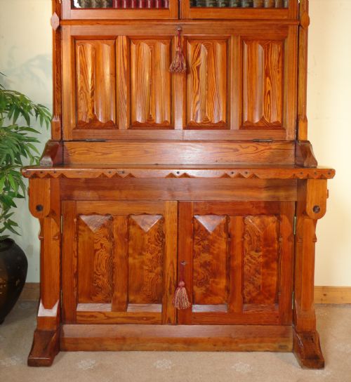 VICTORIAN GOTHIC REVIVAL PITCH PINE BUREAU BOOKCASE 19TH CENTURY - ADDITIONAL PHOTO 3