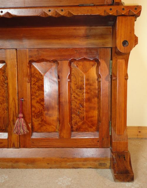 VICTORIAN GOTHIC REVIVAL PITCH PINE BUREAU BOOKCASE 19TH CENTURY - ADDITIONAL PHOTO 5