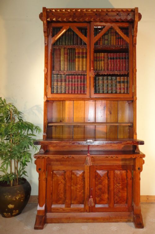VICTORIAN GOTHIC REVIVAL PITCH PINE BUREAU BOOKCASE 19TH CENTURY - ADDITIONAL PHOTO 10