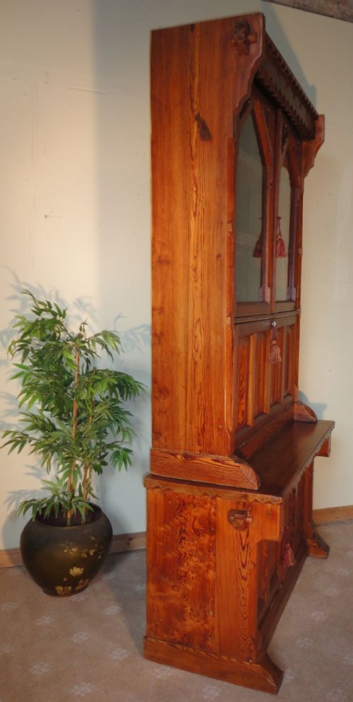 VICTORIAN GOTHIC REVIVAL PITCH PINE BUREAU BOOKCASE 19TH CENTURY - ADDITIONAL PHOTO 14