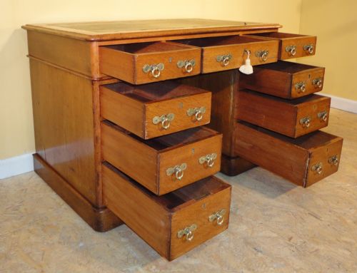 VICTORIAN OAK DOUBLE PEDESTAL DESK - ADDITIONAL PHOTO 9